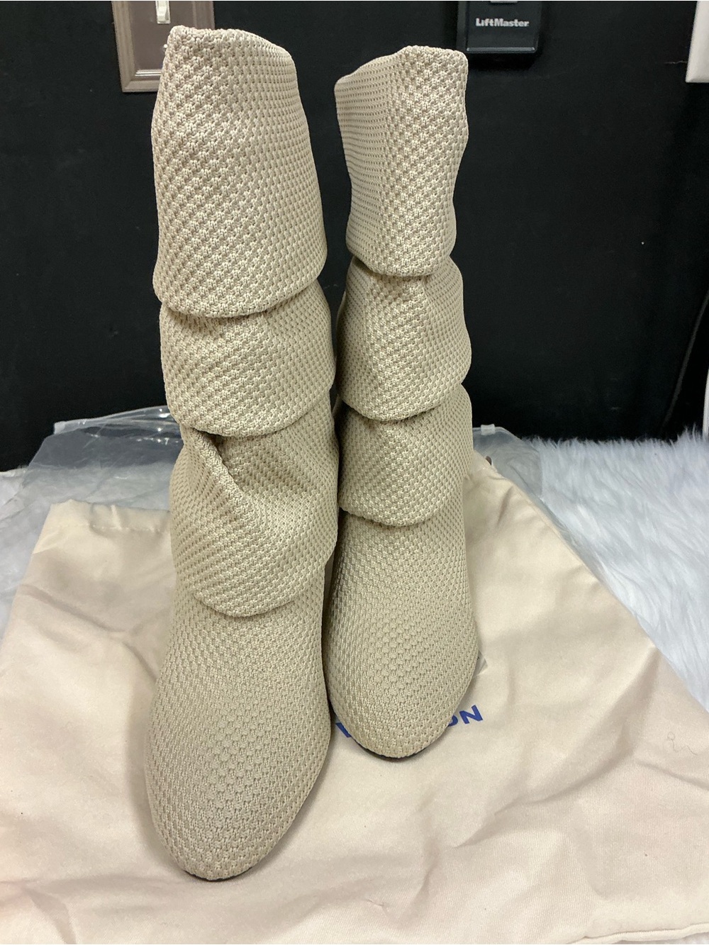 Beige Textured Knit Slouch Boot - Women's Fashion Boot